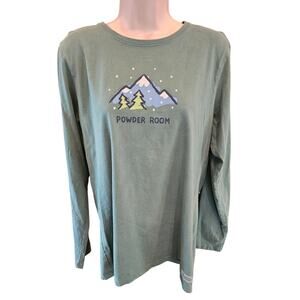 L Life is Good  Powder Room Snow Mountains Green LS Crusher Tee Winter snow ski